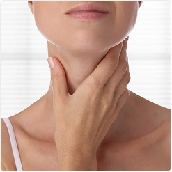 Woman touching her neck, highlighting thyroid and hypothyroidism concerns.