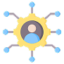 User profile icon with connected network nodes.