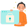 Person holding browser window with padlock icon.